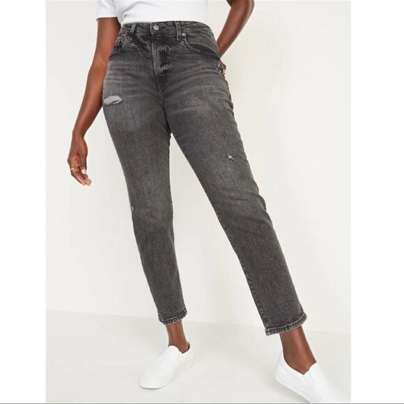Old Navy High-Waisted O.G. Straight Ripped Black Ankle Jeans Plus Size 26 - Picture 1 of 12